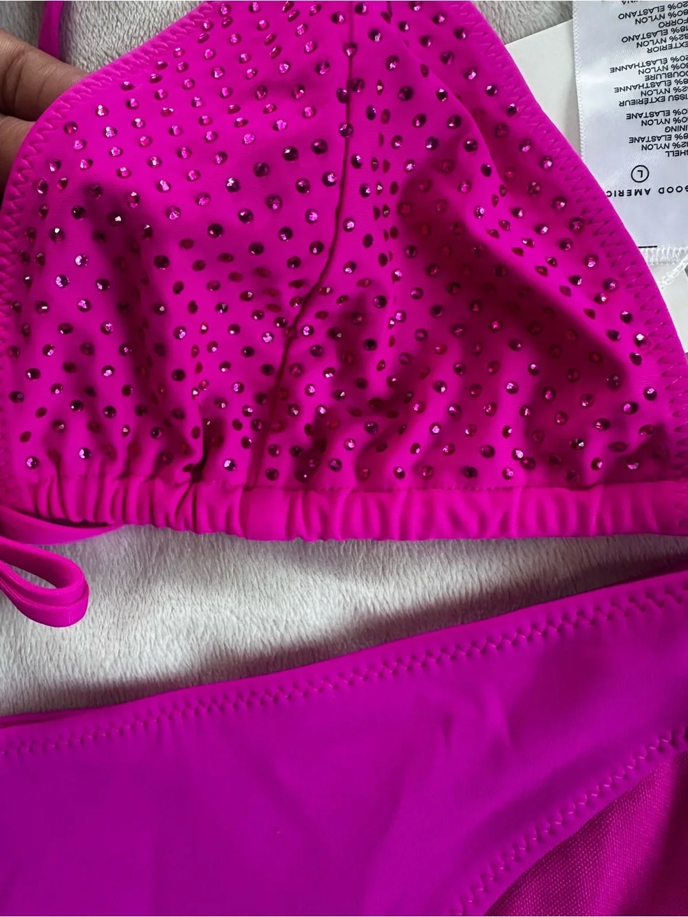 Good American Fuchsia Rhinestone Triangle Bikini Set - Picture 1 of 5